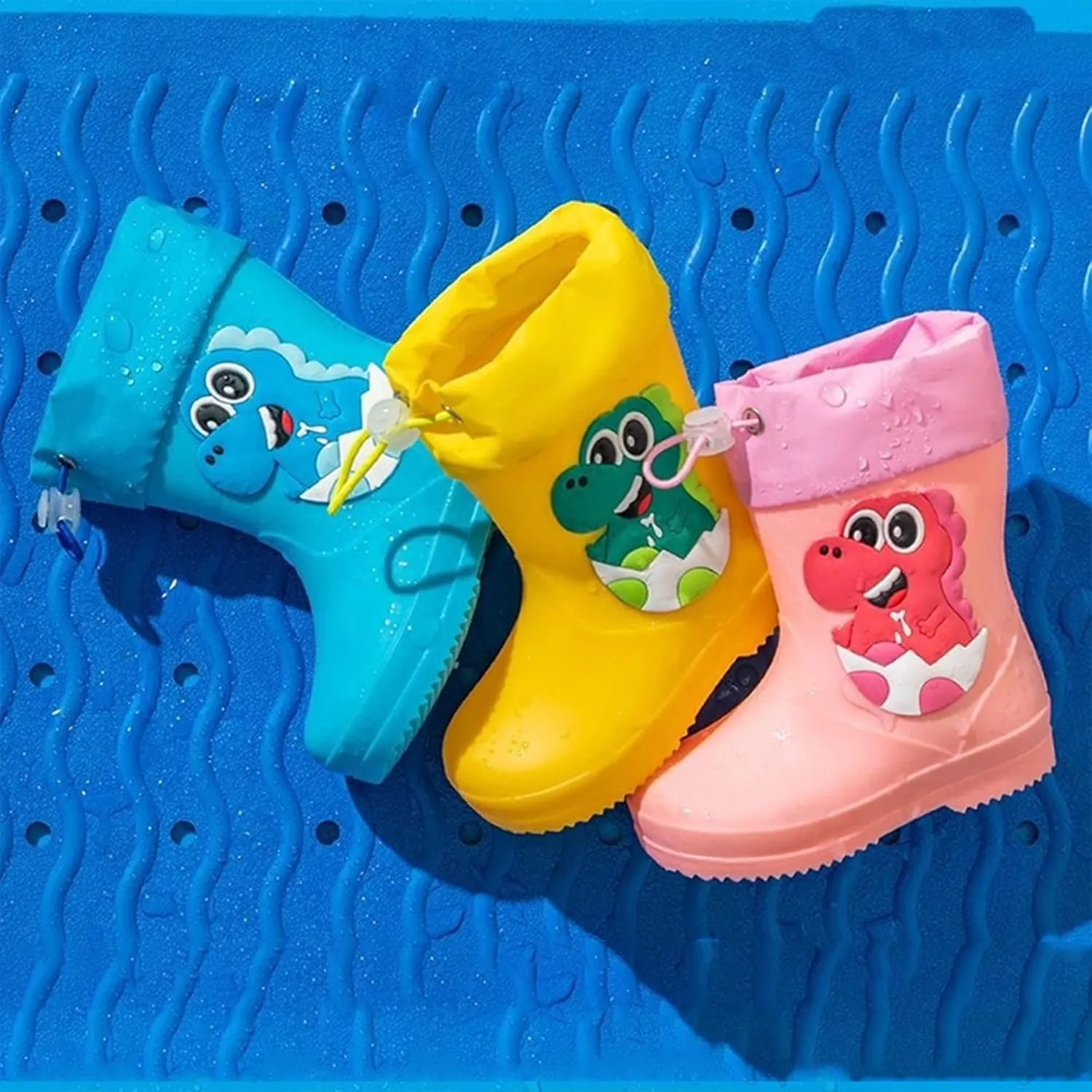 Toddler Dinosaur Rain Boots with Adjustable Buckle Baby Lightweight Non Slip Rainboots Kids Waterproof Boys' Snow Boots