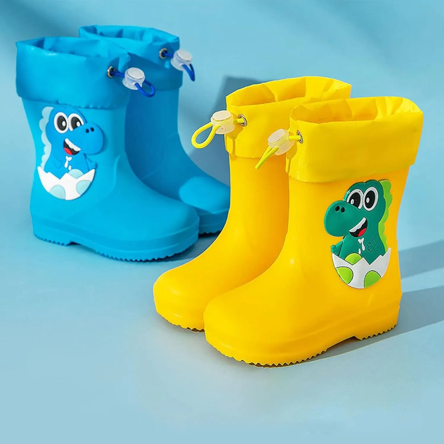 Toddler Dinosaur Rain Boots with Adjustable Buckle Baby Lightweight Non Slip Rainboots Kids Waterproof Boys' Snow Boots