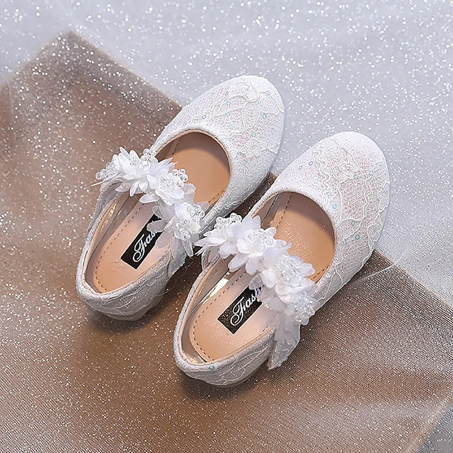 Toddler Flower Girl Dress Shoes Rhinstones Pearls Mary Jane Ballet Flats Wedding Party Toddler Dress Shoes for Girls