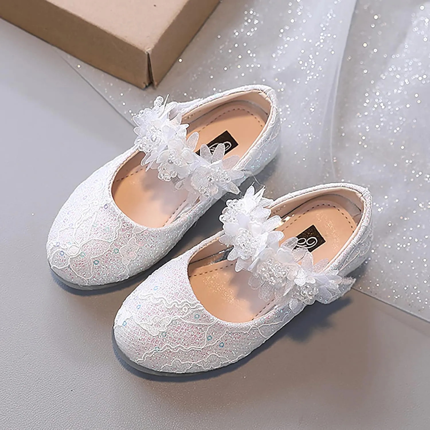 Toddler Flower Girl Dress Shoes Rhinstones Pearls Mary Jane Ballet Flats Wedding Party Toddler Dress Shoes for Girls