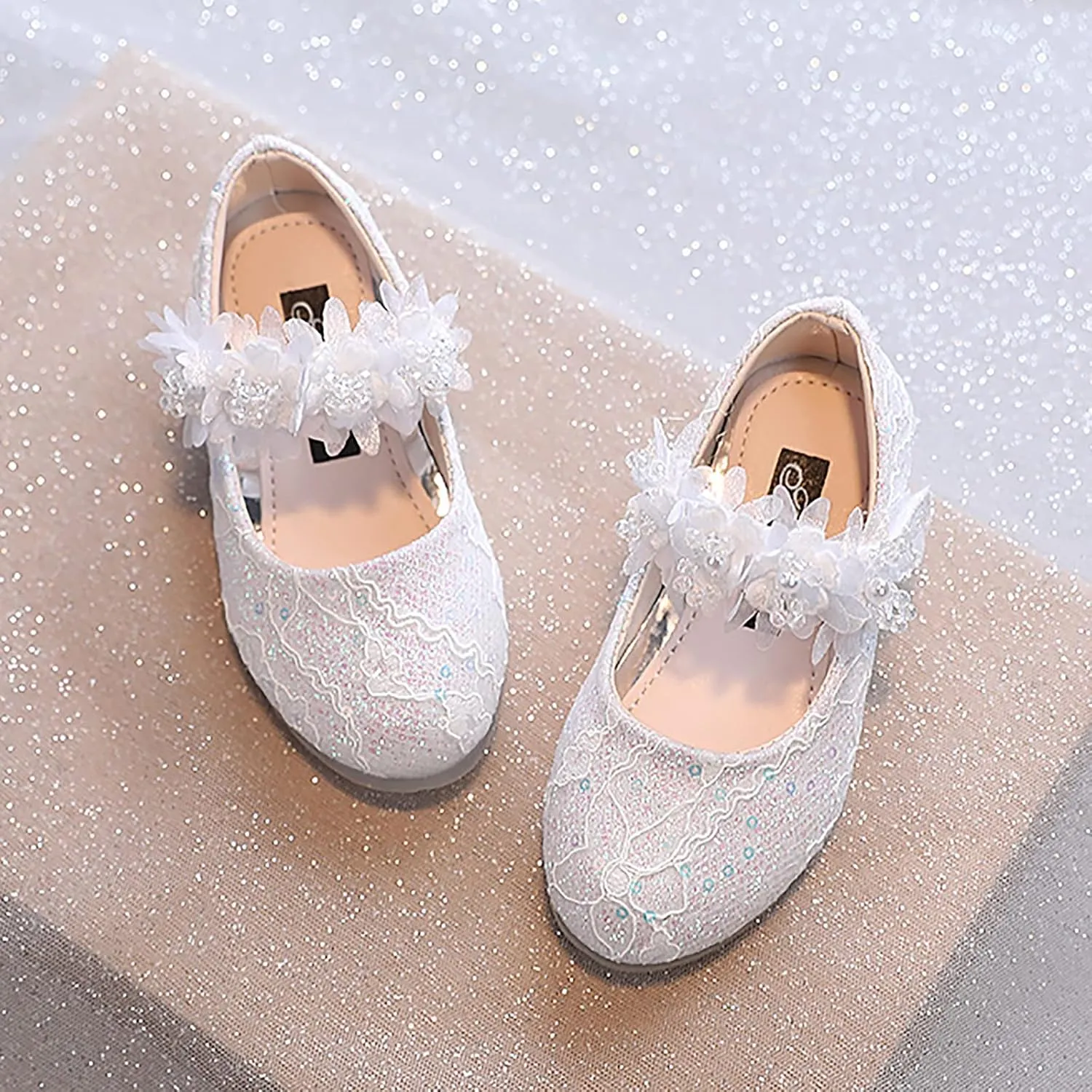 Toddler Flower Girl Dress Shoes Rhinstones Pearls Mary Jane Ballet Flats Wedding Party Toddler Dress Shoes for Girls