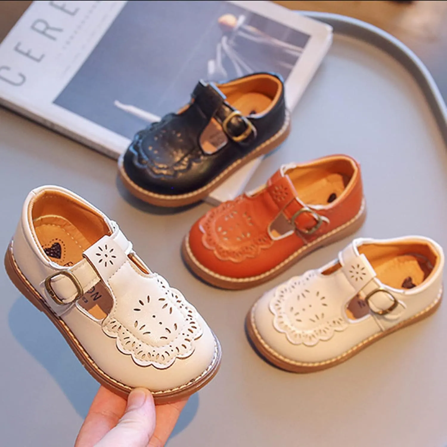 Toddler Girls Mary Jane School Shoes Flower Dress Shoes Uniform School Oxford Flats for Girl Party Girl Church Shoes