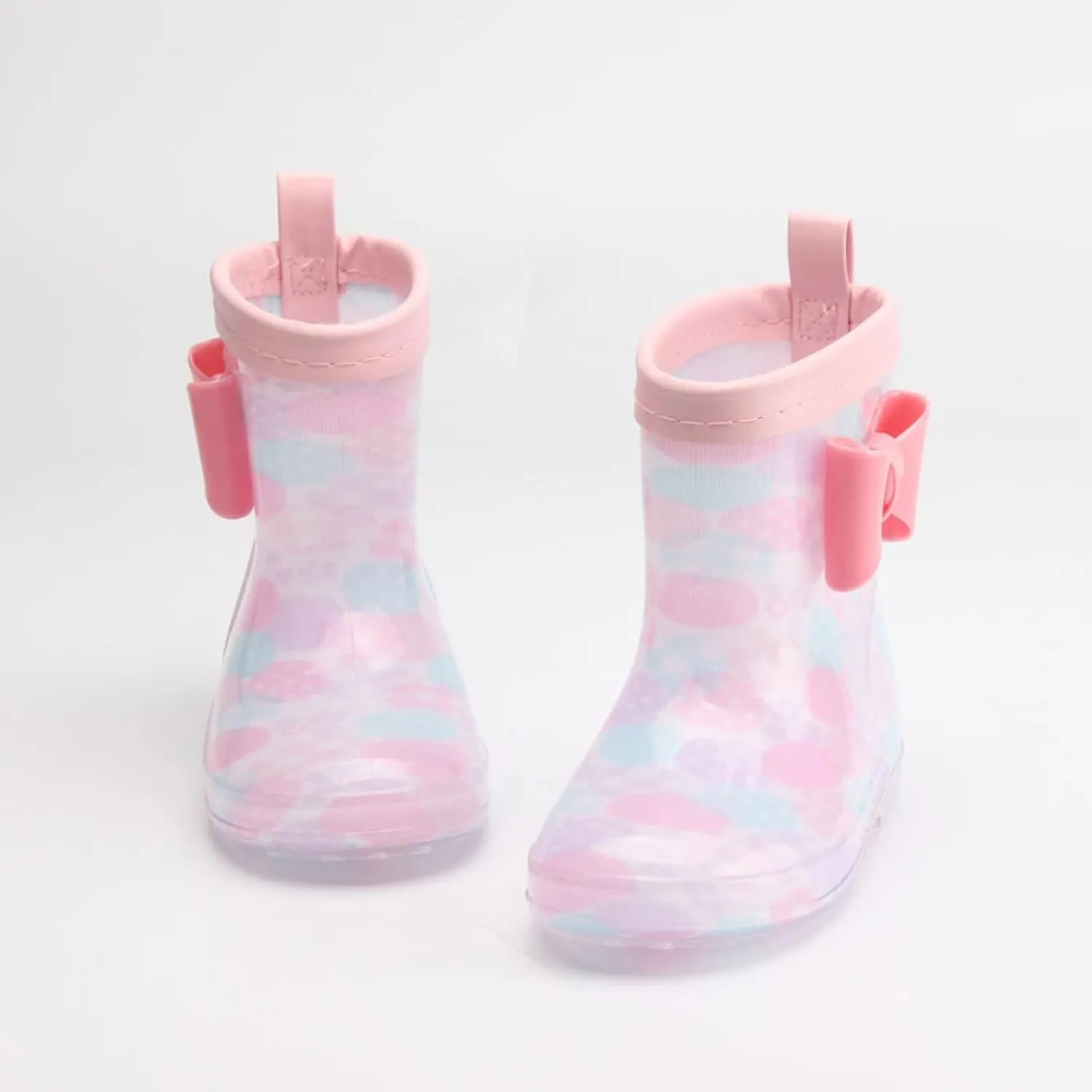 Toddler Kids Rain Boots with Cute Bow Waterproo Rubber Boots for Girls Boys Camouflage Rainboots with Handles