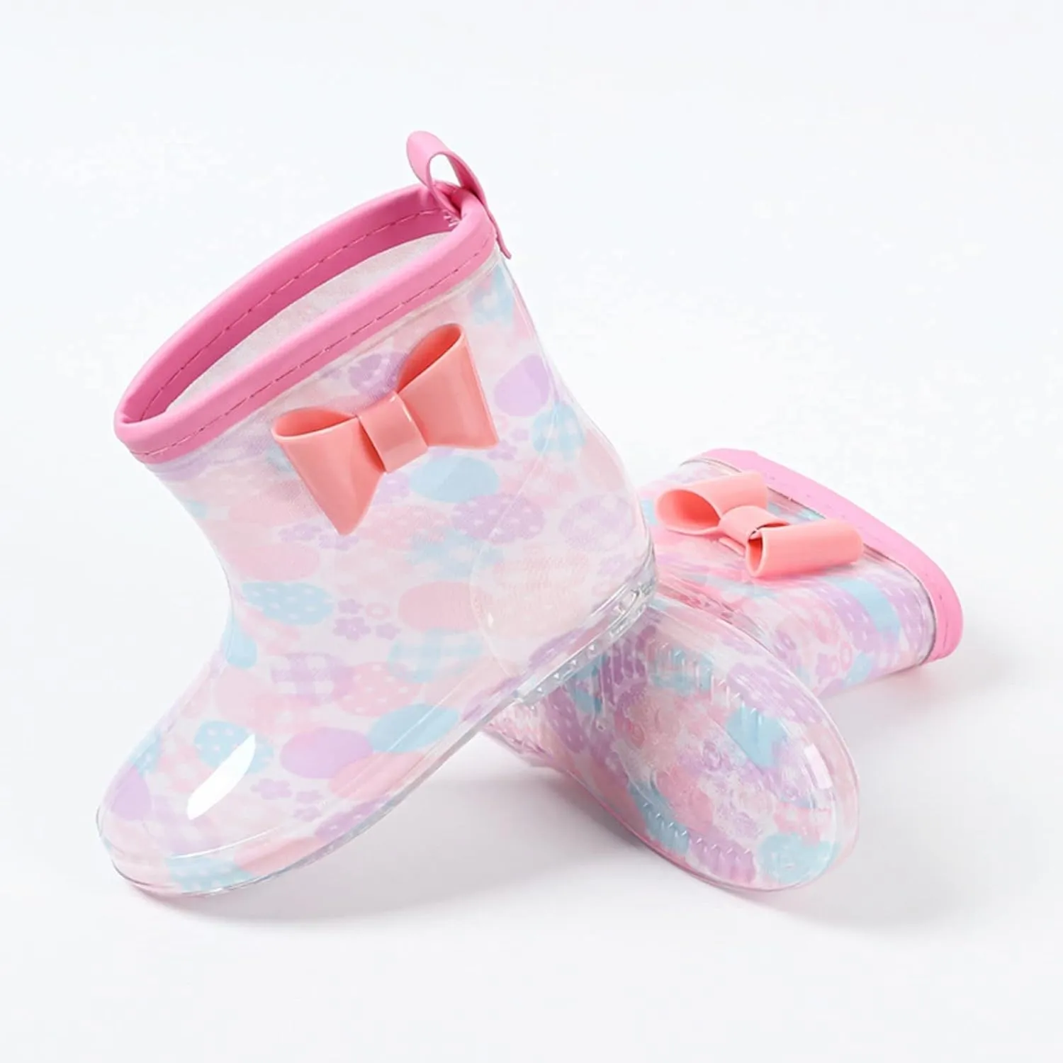 Toddler Kids Rain Boots with Cute Bow Waterproo Rubber Boots for Girls Boys Camouflage Rainboots with Handles