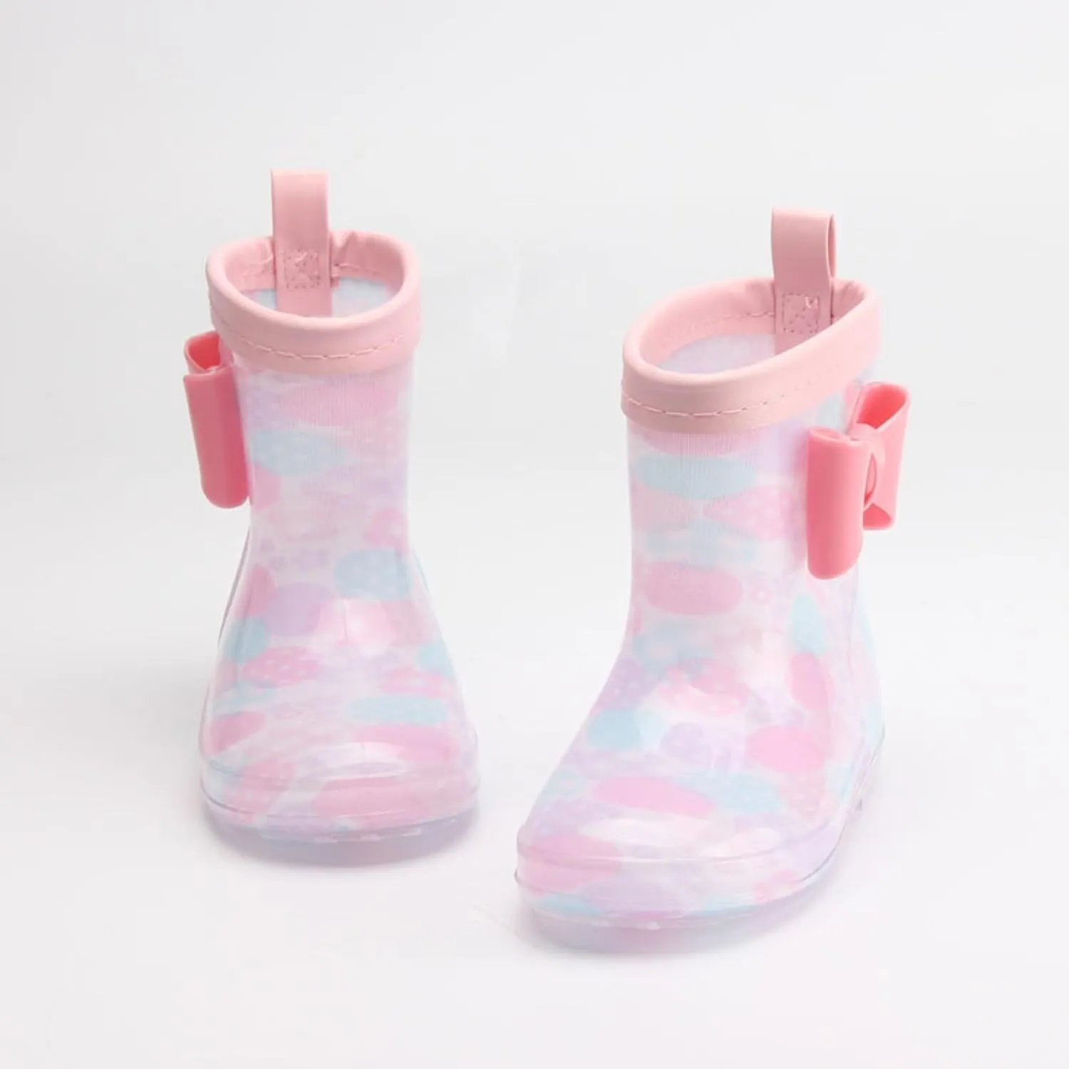 Toddler Kids Rain Boots with Cute Bow Waterproo Rubber Boots for Girls Boys Camouflage Rainboots with Handles