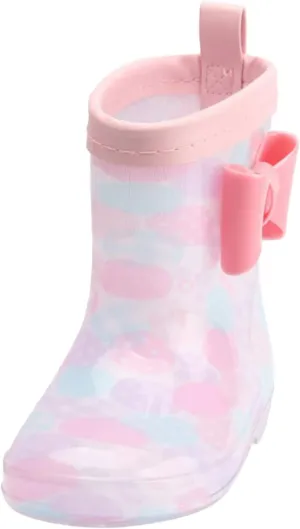 Toddler Kids Rain Boots with Cute Bow Waterproo Rubber Boots for Girls Boys Camouflage Rainboots with Handles