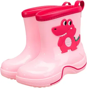 Toddler Kids Reflective Stripes Rain Boots Non Slip Waterproof Rubber Boots in 3D Patterns for Boys Kids Water Shoes