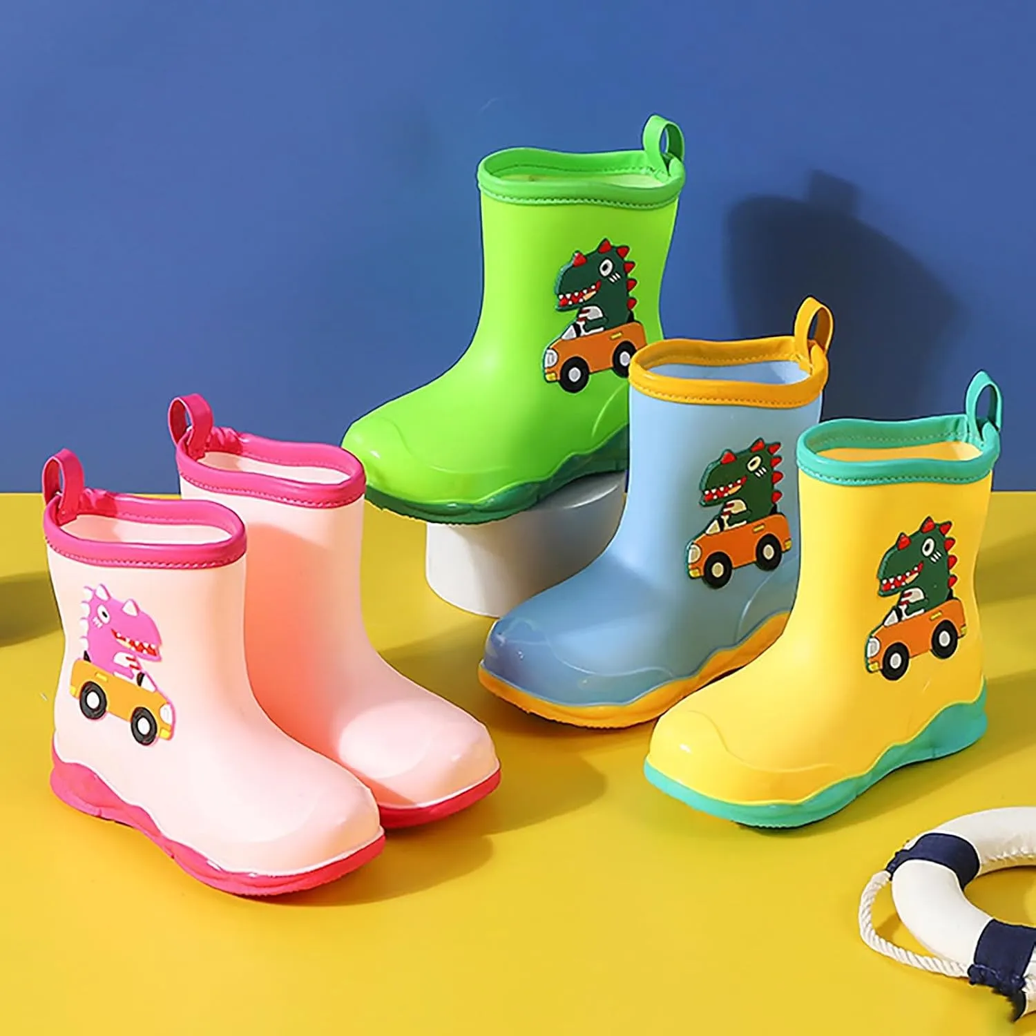 Toddler Kids Waterproof Cute Cartoon Dinosaur Printed Rain Boots Patterns Rubber Boots for Little Boys Toddler Shoes