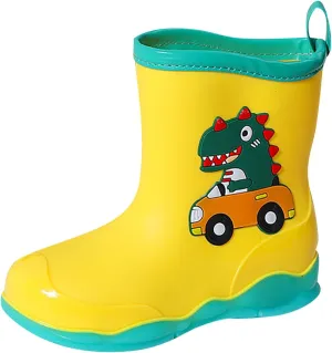 Toddler Kids Waterproof Cute Cartoon Dinosaur Printed Rain Boots Patterns Rubber Boots for Little Boys Toddler Shoes