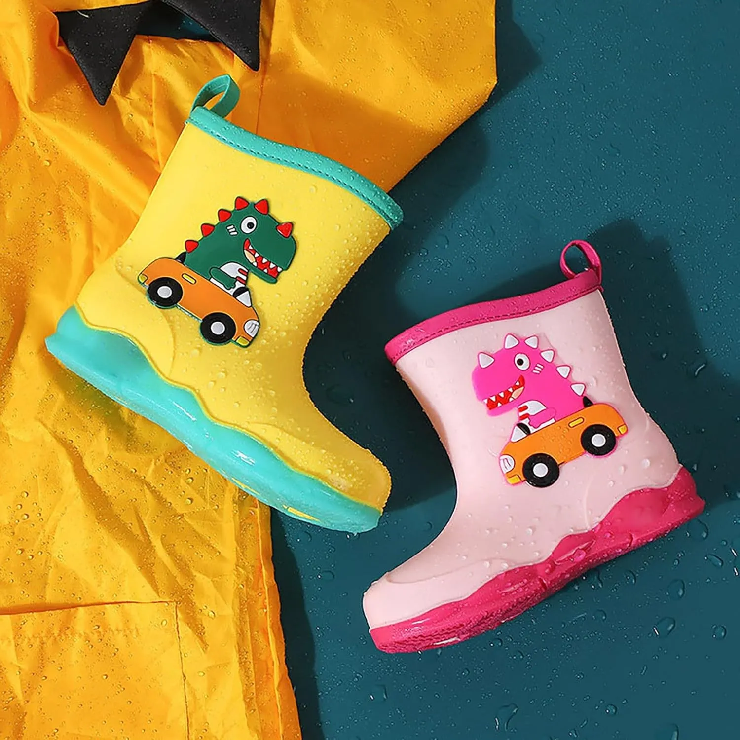 Toddler Kids Waterproof Cute Cartoon Dinosaur Printed Rain Boots Patterns Rubber Boots for Little Boys Toddler Shoes