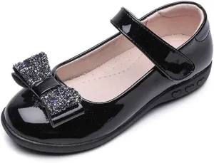 Toddler Little Girl Glitter Bow Mary Jane Ballet Flat Wedding Party Dress Shoes Black School Uniform Flats