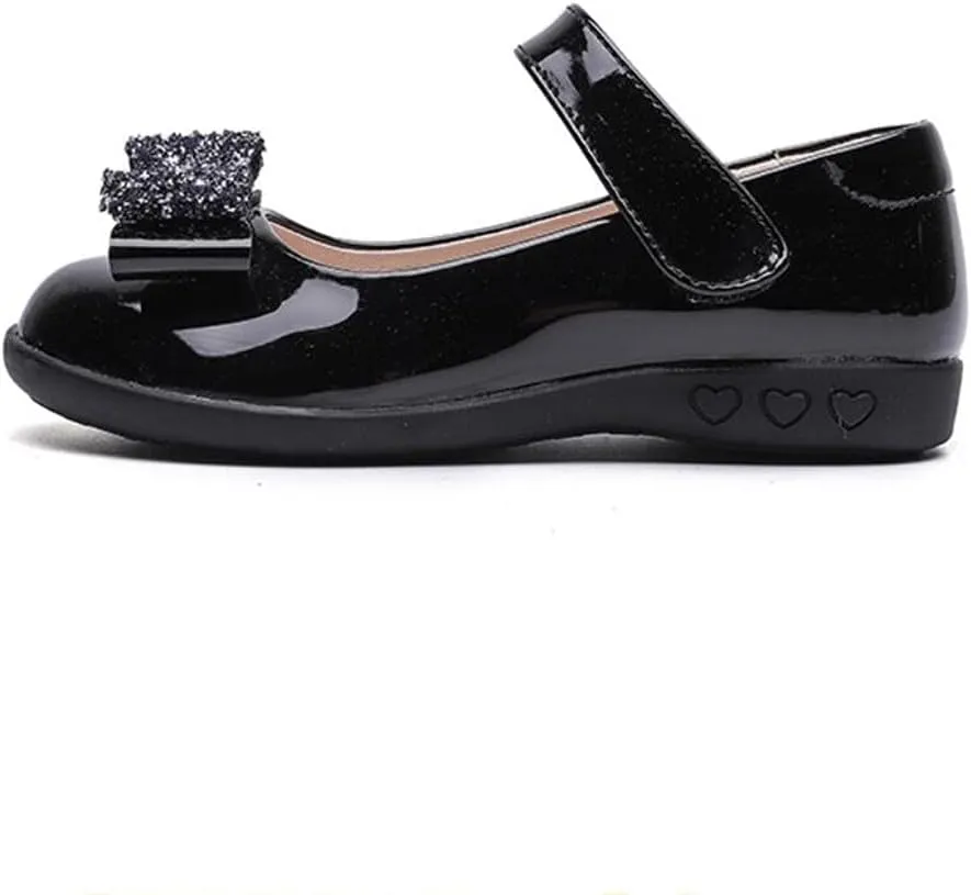 Toddler Little Girl Glitter Bow Mary Jane Ballet Flat Wedding Party Dress Shoes Black School Uniform Flats