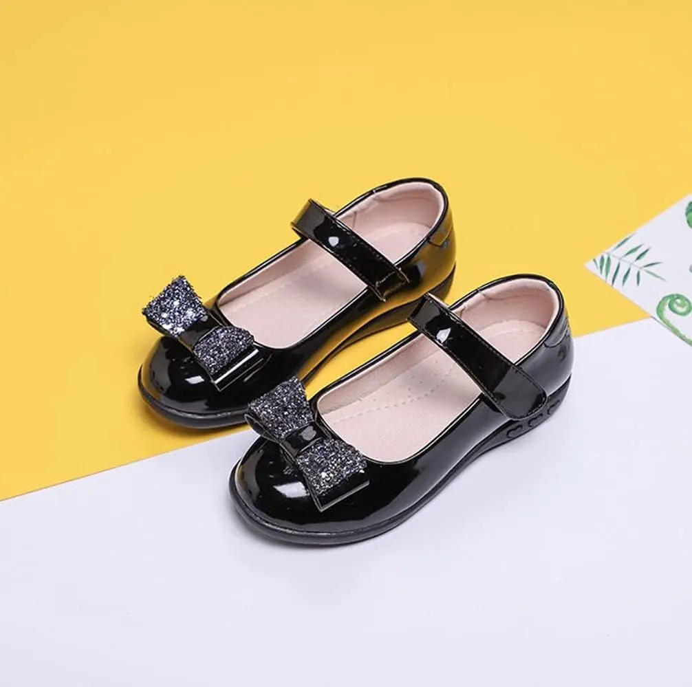 Toddler Little Girl Glitter Bow Mary Jane Ballet Flat Wedding Party Dress Shoes Black School Uniform Flats