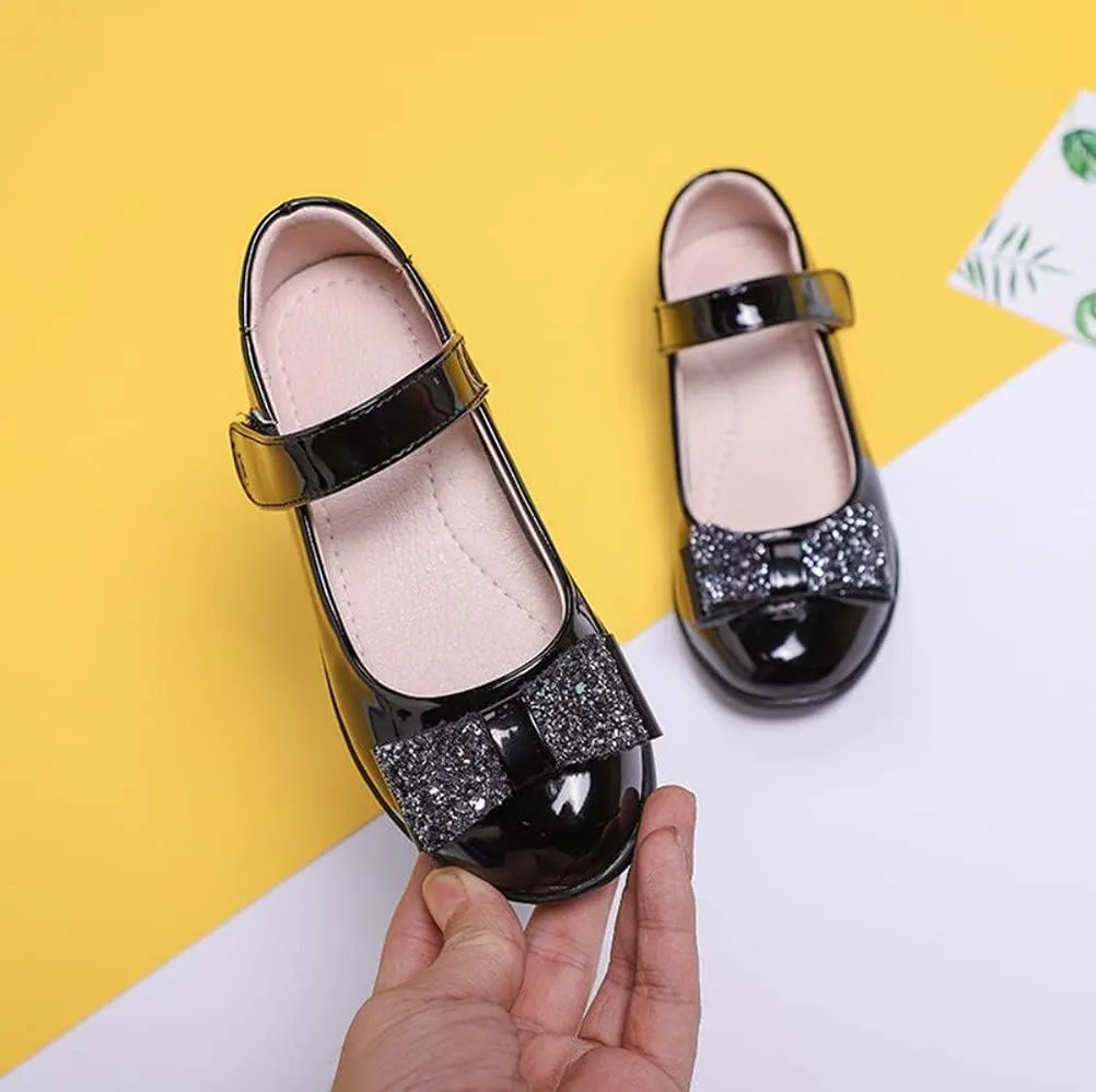 Toddler Little Girl Glitter Bow Mary Jane Ballet Flat Wedding Party Dress Shoes Black School Uniform Flats