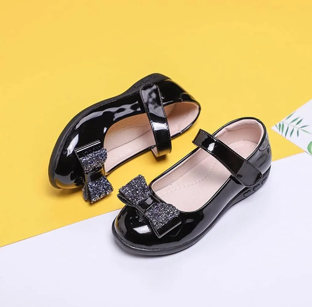 Toddler Little Girl Glitter Bow Mary Jane Ballet Flat Wedding Party Dress Shoes Black School Uniform Flats