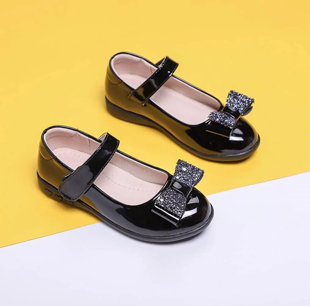 Toddler Little Girl Glitter Bow Mary Jane Ballet Flat Wedding Party Dress Shoes Black School Uniform Flats