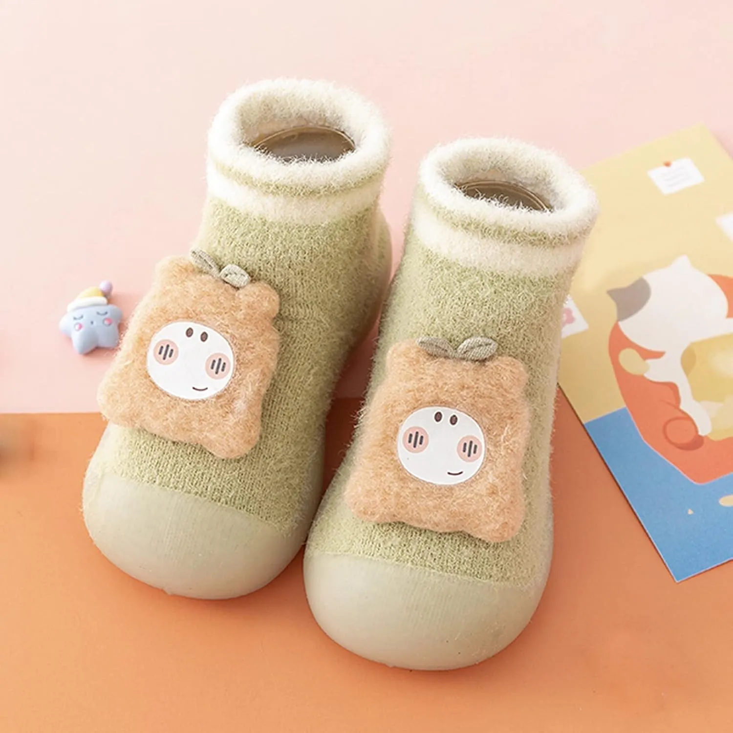 Toddler Raincoat Boots Infant Toddle Footwear Winter Toddler Shoes Soft Bottom Indoor Non Slip Warm Cartoon Bear Floor Socks Shoes Girl Shoes Size 5 Boots