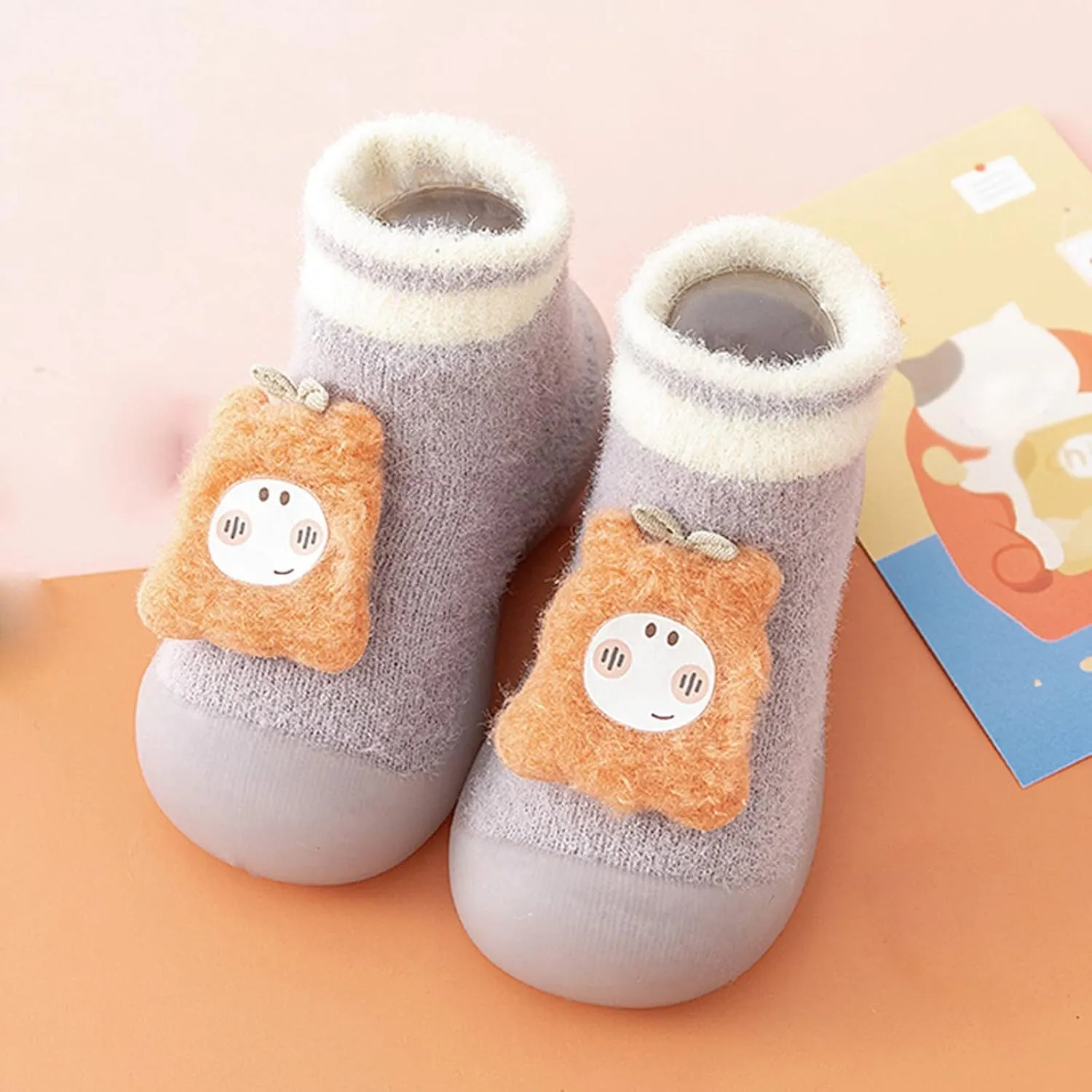 Toddler Raincoat Boots Infant Toddle Footwear Winter Toddler Shoes Soft Bottom Indoor Non Slip Warm Cartoon Bear Floor Socks Shoes Girl Shoes Size 5 Boots