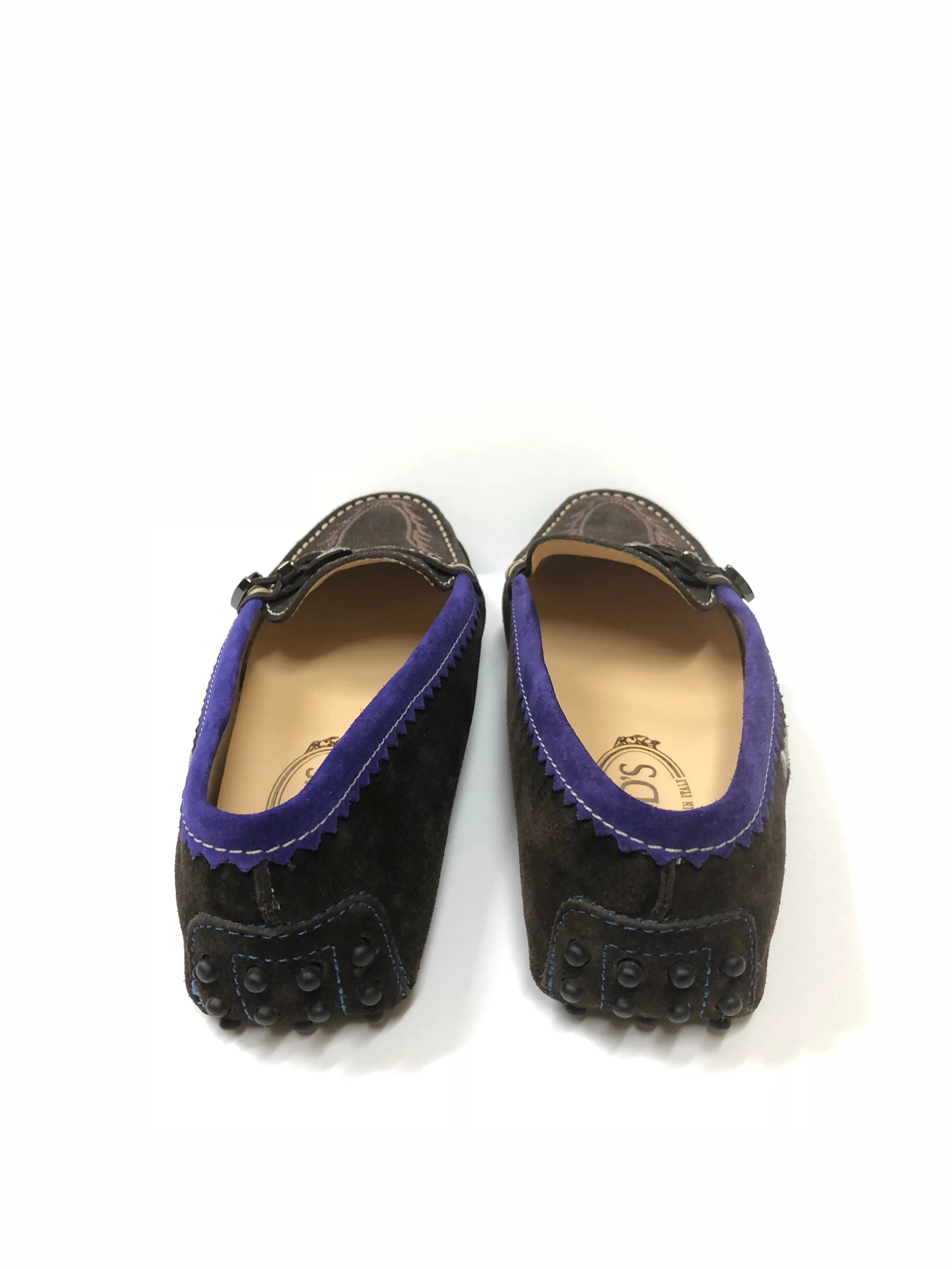 TODS GOMMINO SUEDE EMBROIDERED DRIVING LOAFERS SIZE 7.5