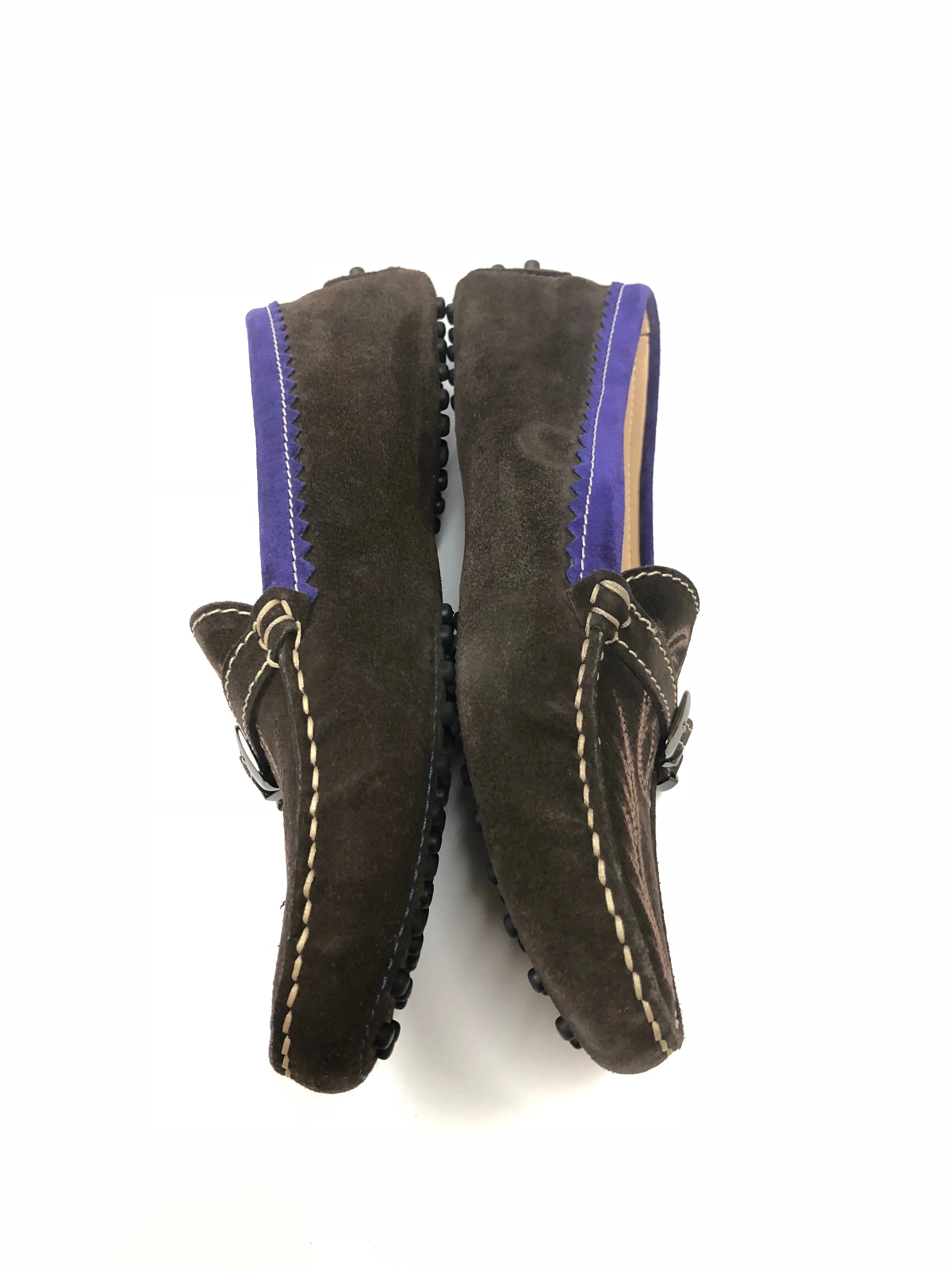 TODS GOMMINO SUEDE EMBROIDERED DRIVING LOAFERS SIZE 7.5