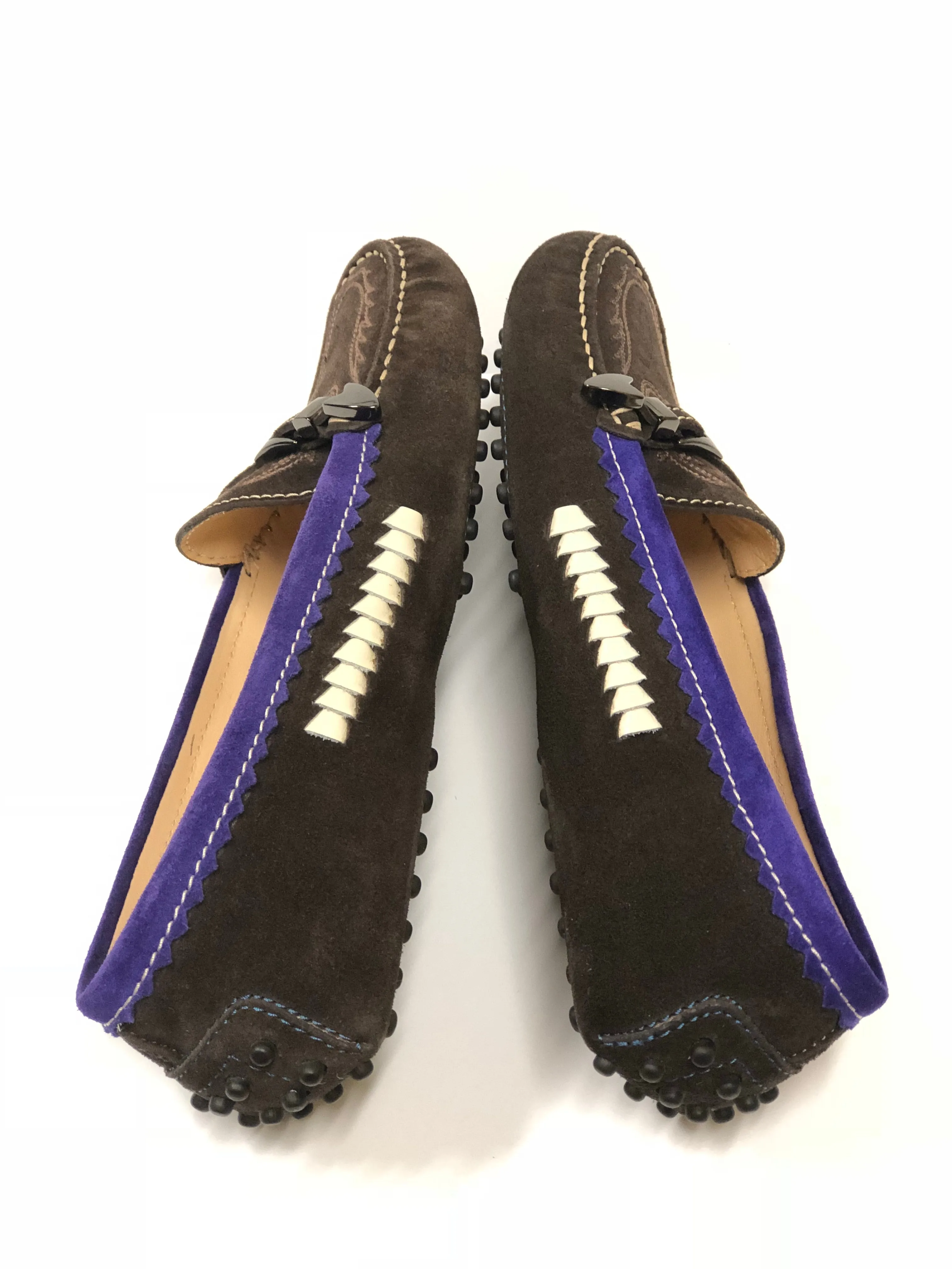 TODS GOMMINO SUEDE EMBROIDERED DRIVING LOAFERS SIZE 7.5