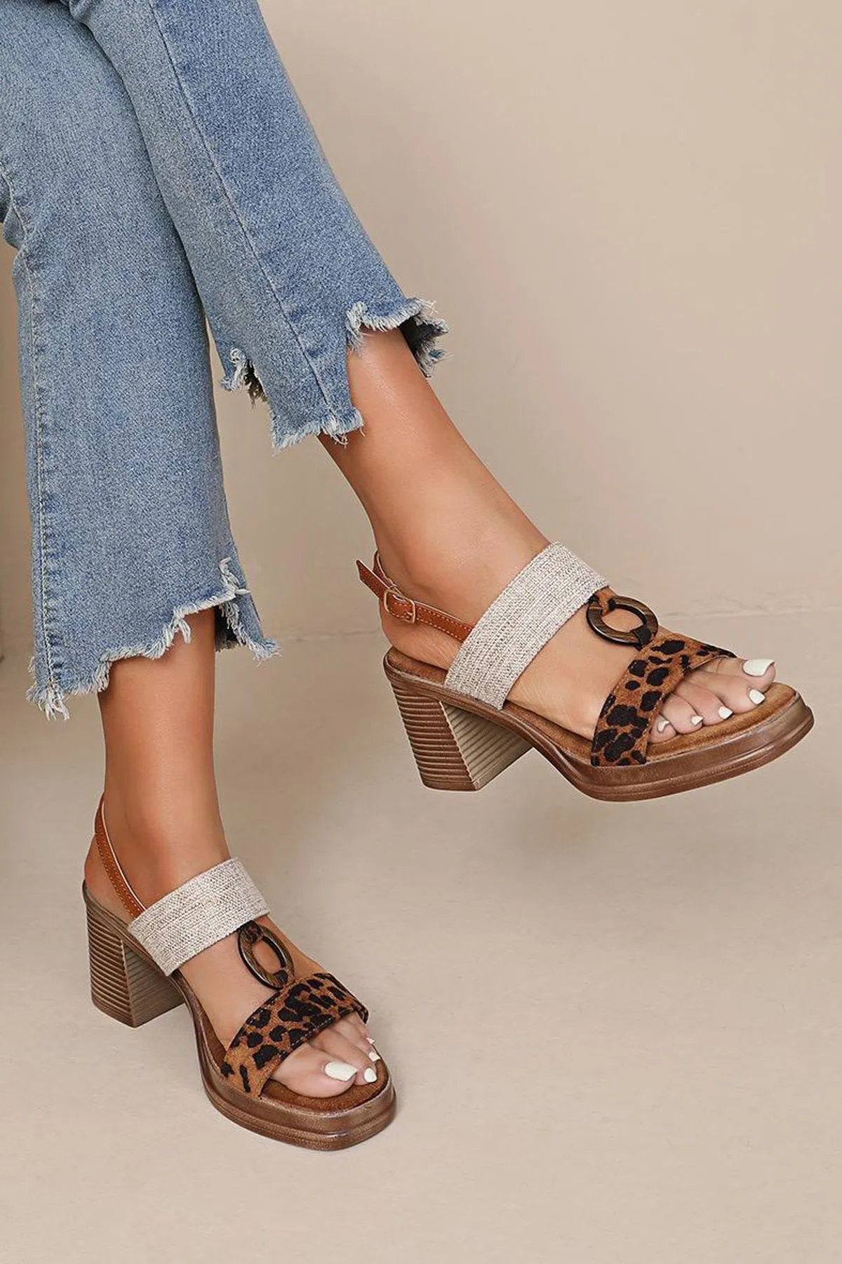Two Tone Block Heel Sandal