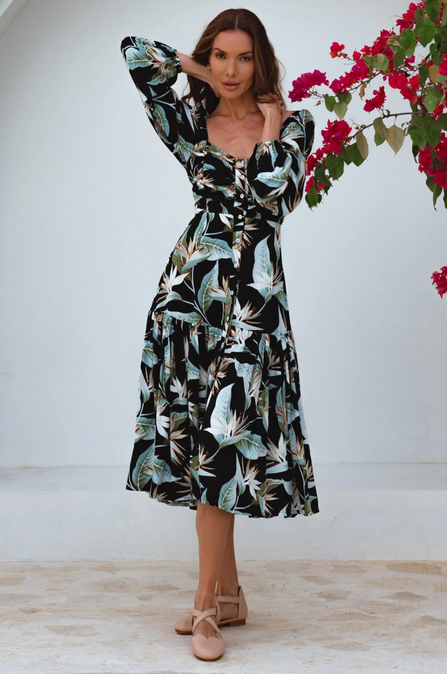 Verona Long Sleeve Midi Dress - Black Island