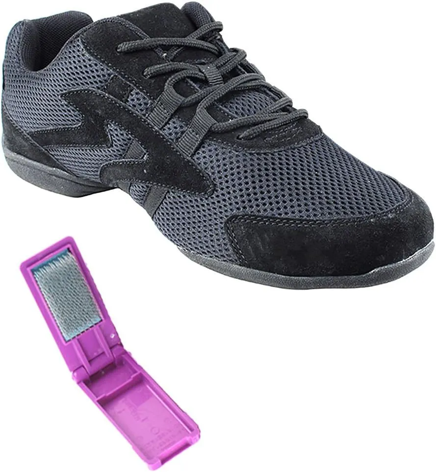 Very Fine Ballroom Latin Salsa Unisex Dance Sneakers - VFSN012 and Foldable Brush Bundle - Black - 5.5