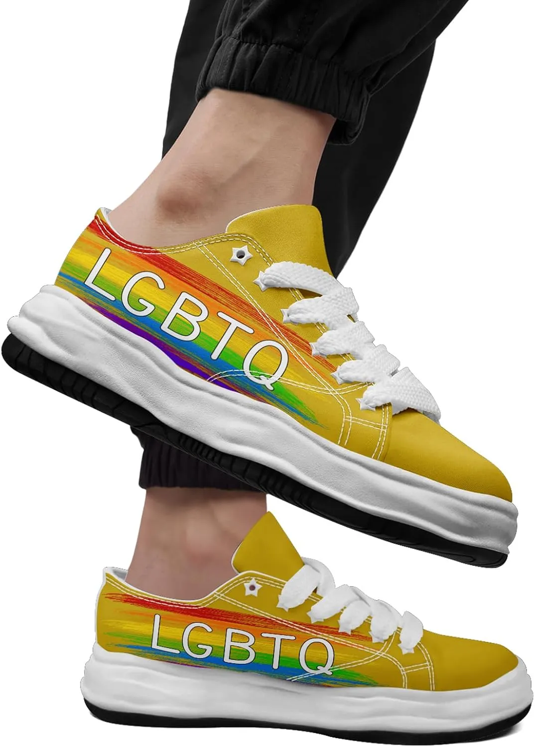 Vibrant Rainbow LGBTQ  Pride Platform Sneakers for Women, Mens Colorful Chunky Canvas Shoes Trainers Casual Footwear
