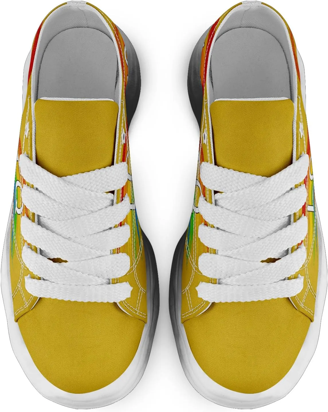 Vibrant Rainbow LGBTQ  Pride Platform Sneakers for Women, Mens Colorful Chunky Canvas Shoes Trainers Casual Footwear