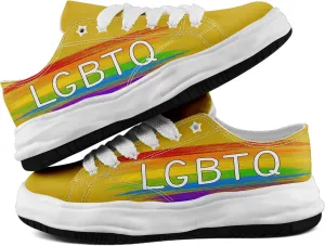 Vibrant Rainbow LGBTQ  Pride Platform Sneakers for Women, Mens Colorful Chunky Canvas Shoes Trainers Casual Footwear