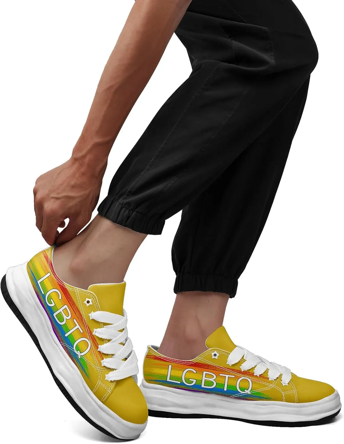 Vibrant Rainbow LGBTQ  Pride Platform Sneakers for Women, Mens Colorful Chunky Canvas Shoes Trainers Casual Footwear