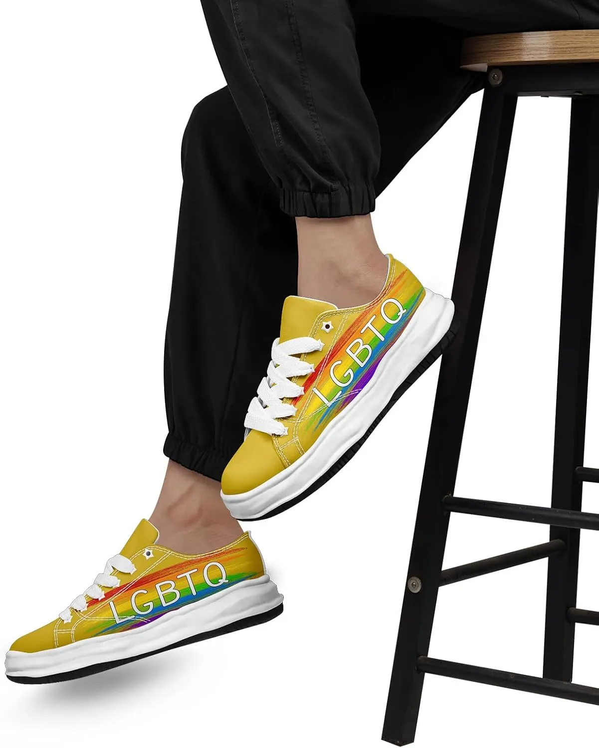 Vibrant Rainbow LGBTQ  Pride Platform Sneakers for Women, Mens Colorful Chunky Canvas Shoes Trainers Casual Footwear