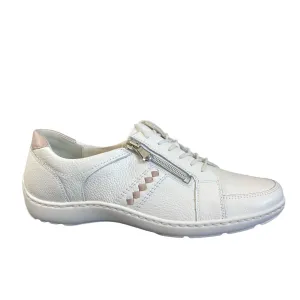 Waldläufer Ladies White/Apricot Leather Lightweight Laced/Zip Trainer 496054