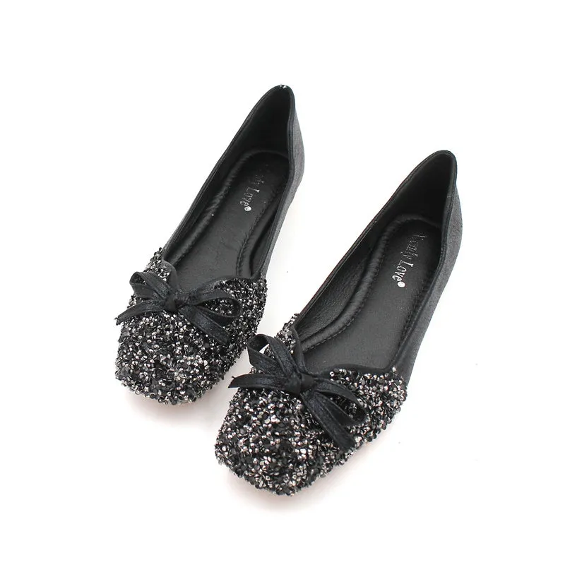 Wendy Love shoes female 2021 autumn new pattern Wedding shoes Fairy shoes Sequins gules Flat bottom Single shoes female Square head Big size Women's Shoes