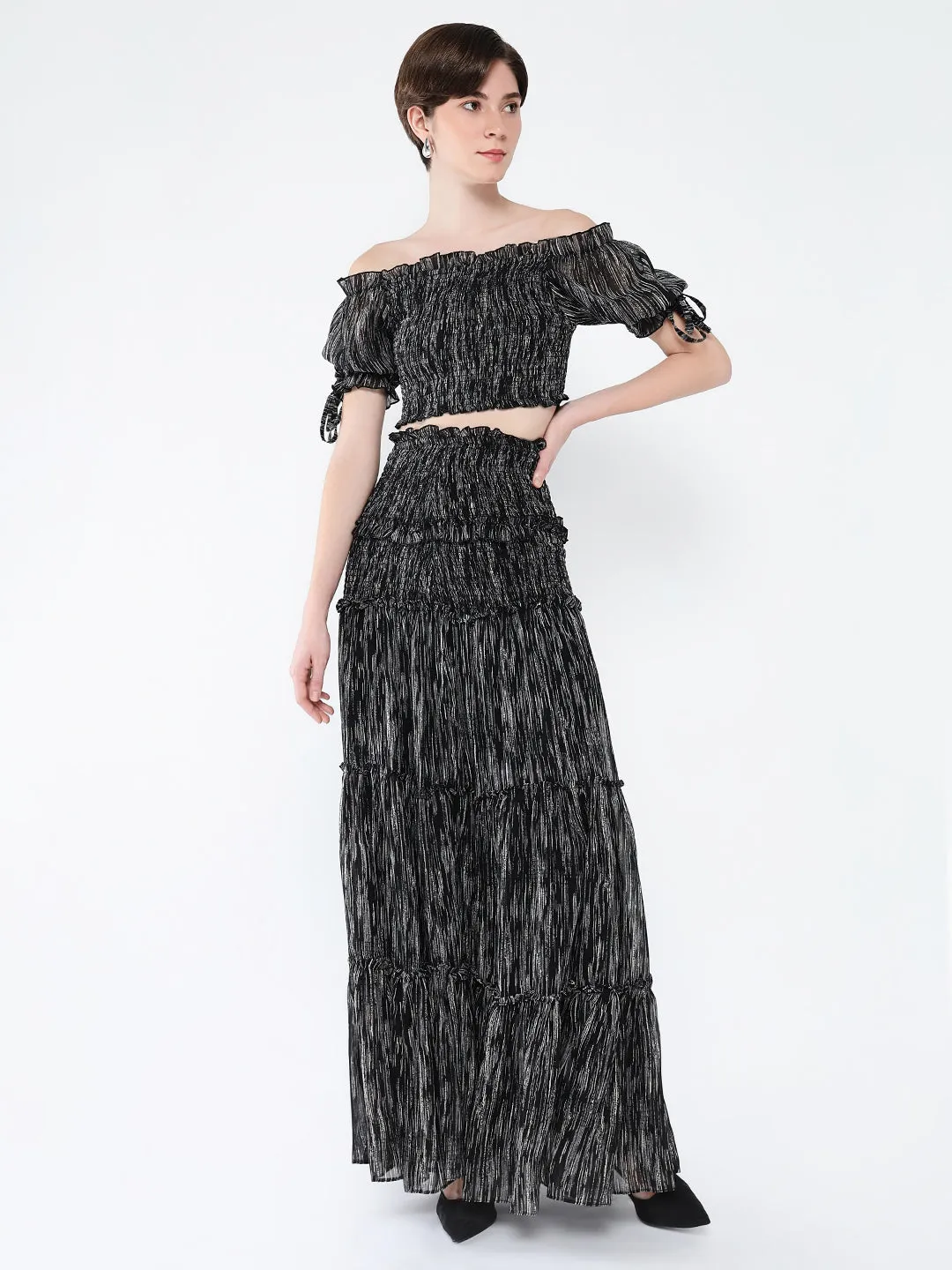 Women Black Casual Printed Co Ords Set