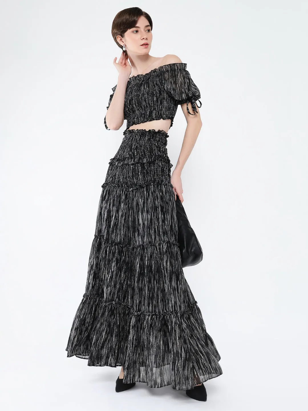 Women Black Casual Printed Co Ords Set