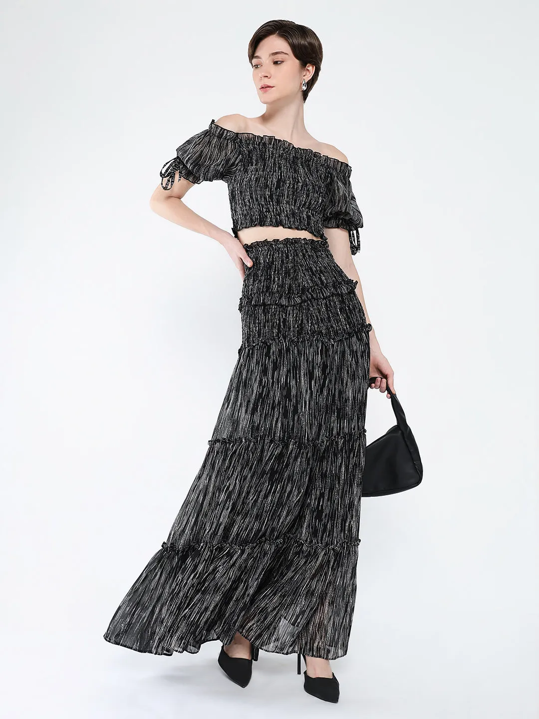 Women Black Casual Printed Co Ords Set