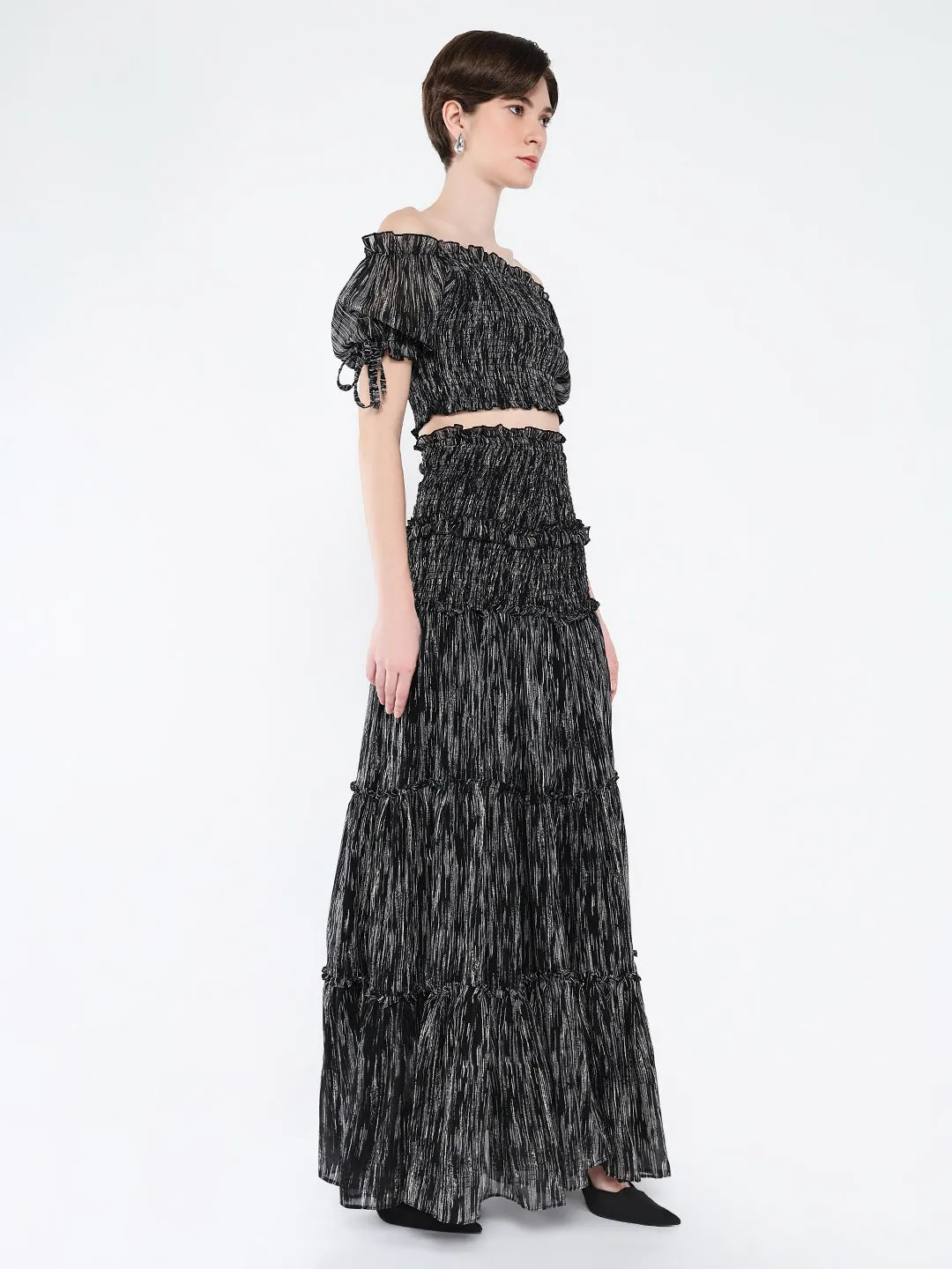 Women Black Casual Printed Co Ords Set