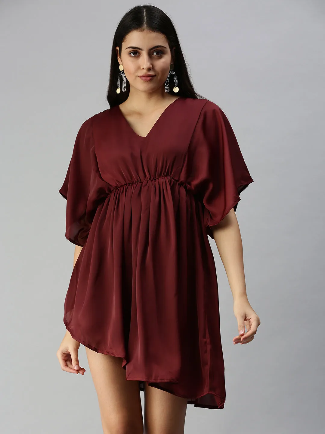 Women Maroon Crepe A-Line Dress