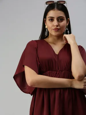 Women Maroon Crepe A-Line Dress