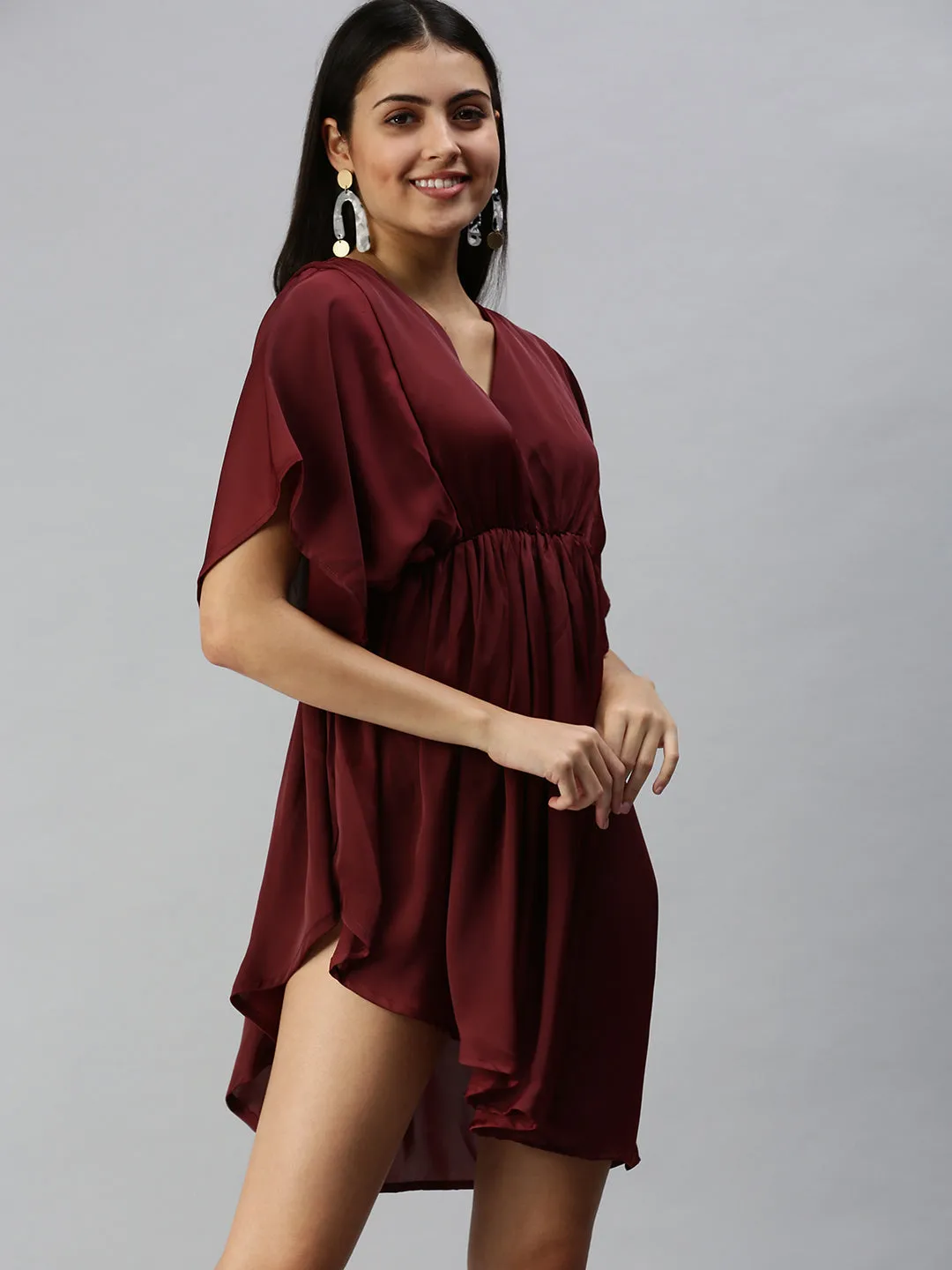 Women Maroon Crepe A-Line Dress