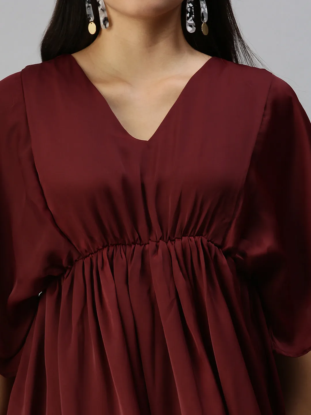 Women Maroon Crepe A-Line Dress
