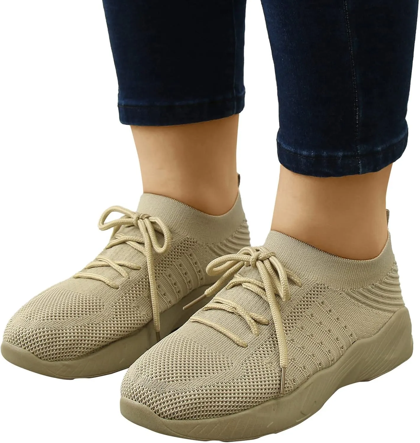Women Walking Shoes Sock Sneakers Slip-On Breath Mens Tennis Shoes Comfort Shoes Dressy Casual Slip On Sneakers Brown Tennis Shoe White Loafers