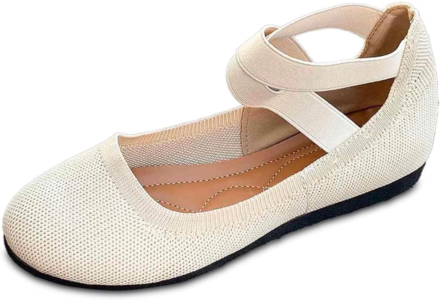 Women's Casual Ballet with Elastic Straps Comfortable Round Toe Slip On Shoes for Daily Wear Dressy Outfits