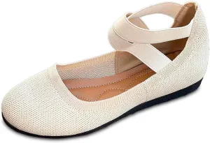 Women's Casual Ballet with Elastic Straps Comfortable Round Toe Slip On Shoes for Daily Wear Dressy Outfits