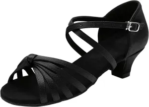 Women's Dance Shoes Ankle Strap Latin Dancing Heels Fashion Soft Sole Comfortable Ballroom Wedding Dancing (Black, 7.5)