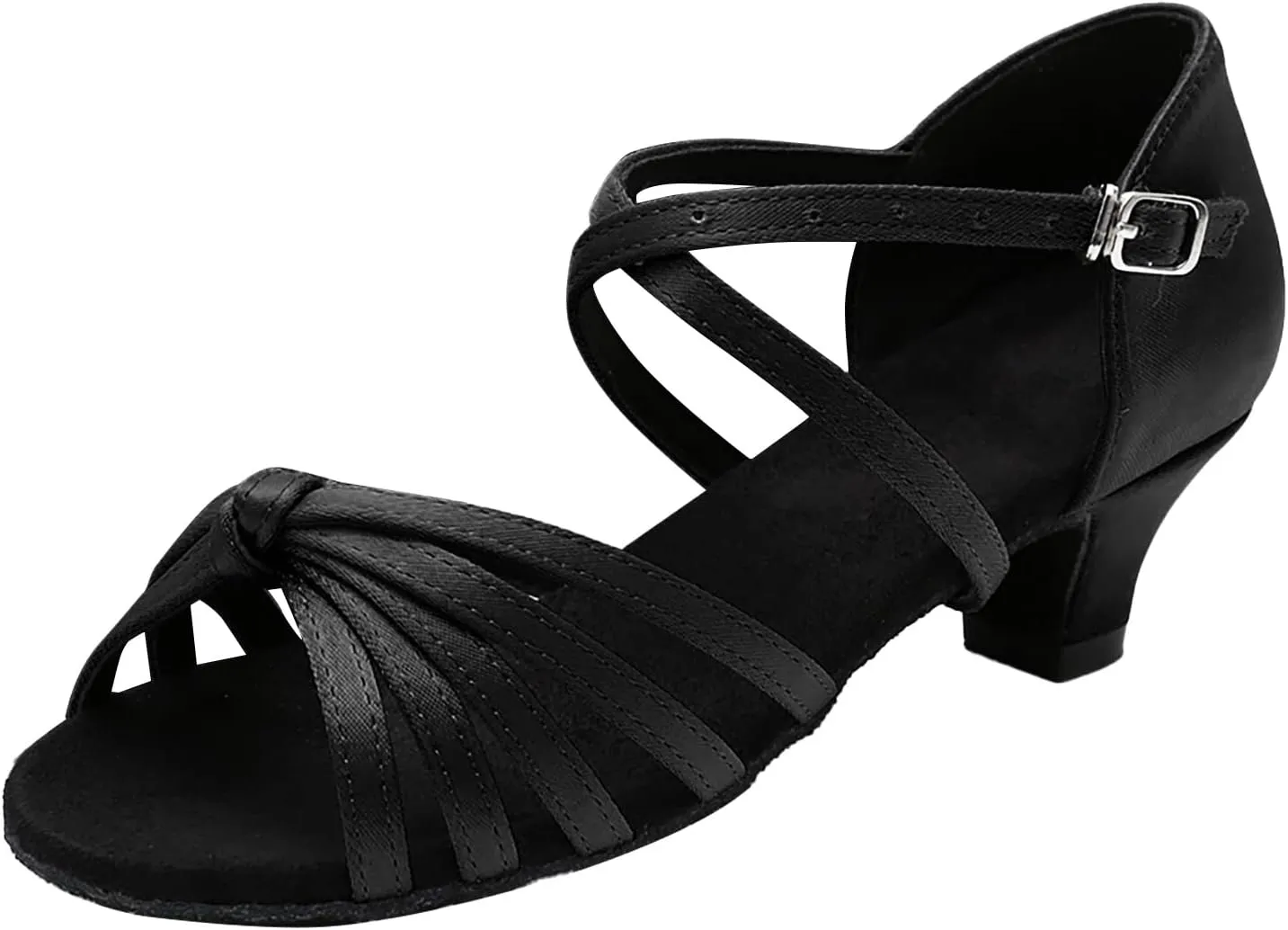 Women's Dance Shoes Ankle Strap Latin Dancing Heels Fashion Soft Sole Comfortable Ballroom Wedding Dancing (Black, 7.5)