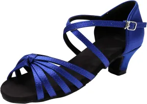 Women's Dance Shoes Ankle Strap Latin Dancing Heels Fashion Soft Sole Comfortable Ballroom Wedding Dancing (Blue, 8.5)