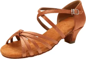 Women's Dance Shoes Ankle Strap Latin Dancing Heels Fashion Soft Sole Comfortable Ballroom Wedding Dancing (Brown, 7)